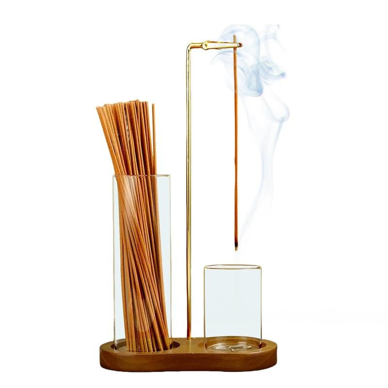 2 in 1 Incense & Candle Holder Natural Wood Base Aromatherapy Diffuser & Removable Glass