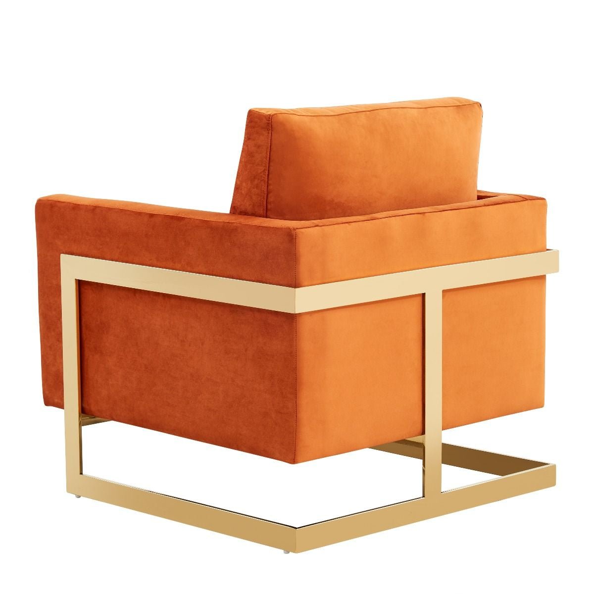 Accent Armchair Upholstered in Velvet with Gold Stainless Steel in Orange Marmalade
