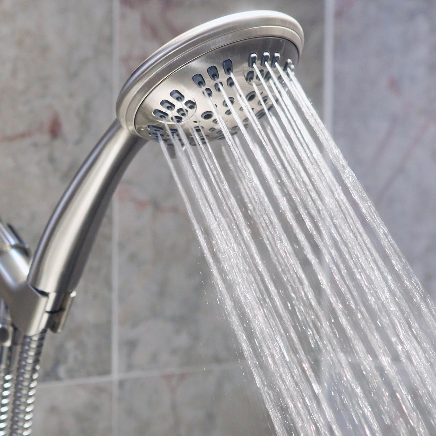 Aqua Elegante 6 Function Luxury Handheld Shower Head - Adjustable Pressure Rainfall Spray with Removable Nozzle, Brushed Nickel - Love All Things Home