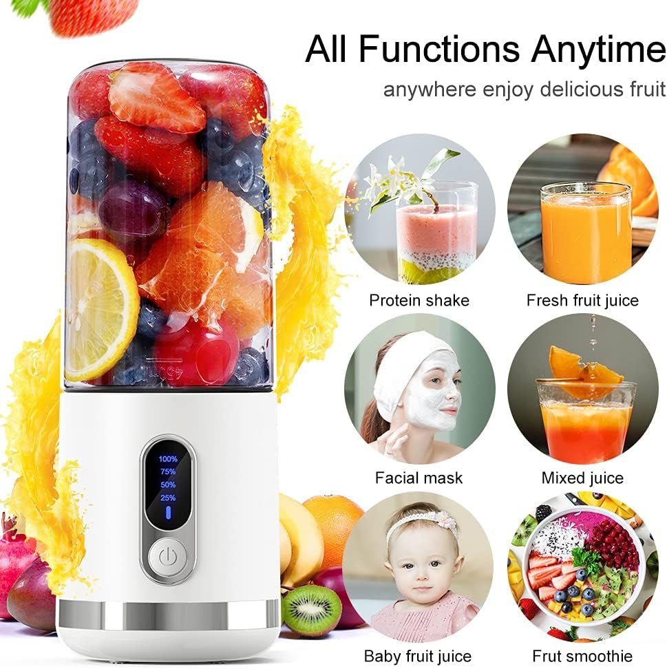 Portable Blender, Smart LCD Display Personal Size Blender USB Rechargeable for Shakes and Smoothies, 15.2Oz Fruit Juice Mixer with Six Blades, Mini Blender to Go Sports,Travel, Office, Gym - Love All Things Home