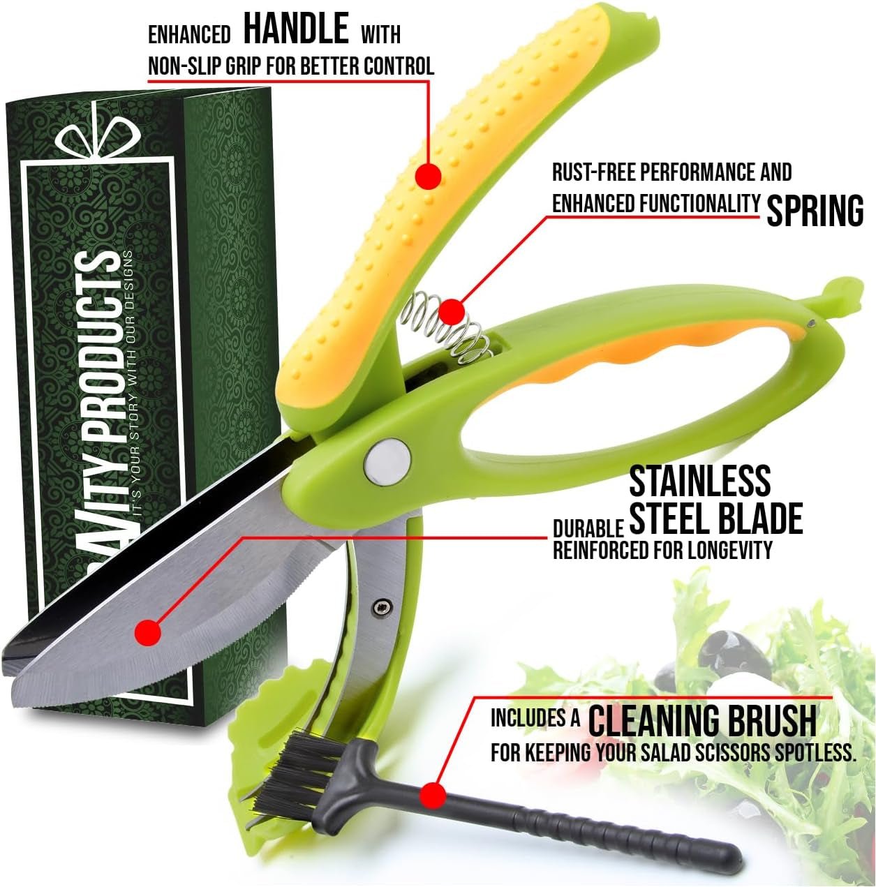 Salad Scissors - 2 - In - 1 Food Chopper and Kitchen Shears Ergonomic Handle - Love All Things Home