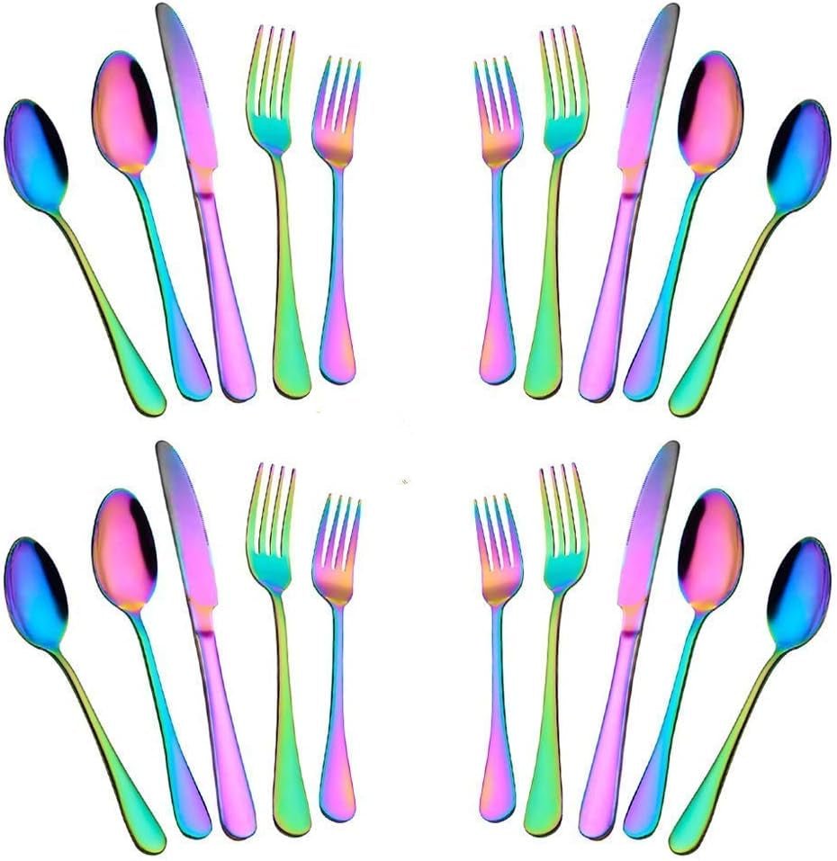 Silverware Set,20 - Piece Stainless Steel Flatware Set,Tableware Set,Dinnerware Set Service for 4 (Rainbow Multicolor) - Love All Things Home