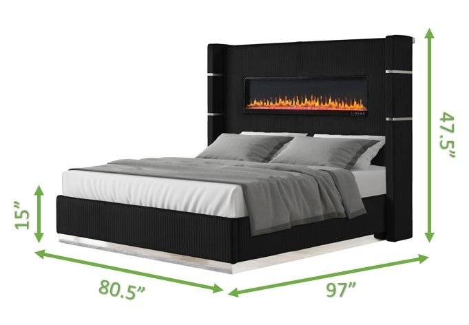 Upholstery Wooden King Bed with Ambient lighting in Black Velvet Finish - Love All Things Home