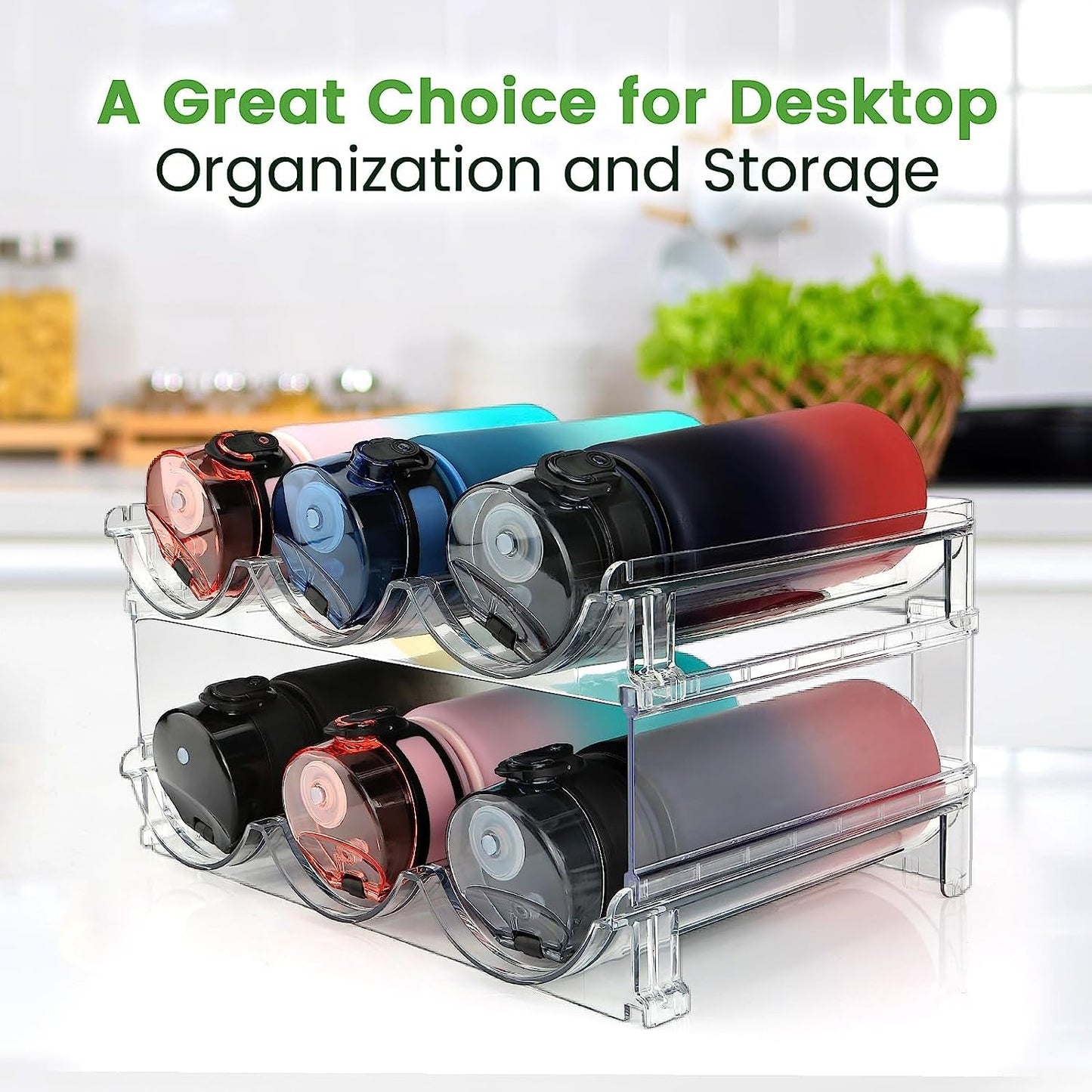 Water Bottle Organizer for Cabinet, Water Bottle Storage Organizer, 2 Packs Water Bottle Storage Rack, Water Bottle Holder for Cabinet, Stackable Water Bottle Storage Rack - Love All Things Home