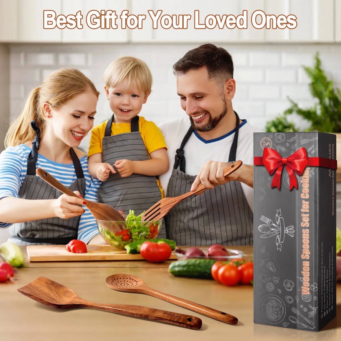 Wooden Spoons for Cooking, 9 Pcs Natural Teak Kitchen Utensil Set with Utensils Holder & Spoon Rest, Wooden Cooking Utensils for Nonstick Pans & Cookware - Love All Things Home