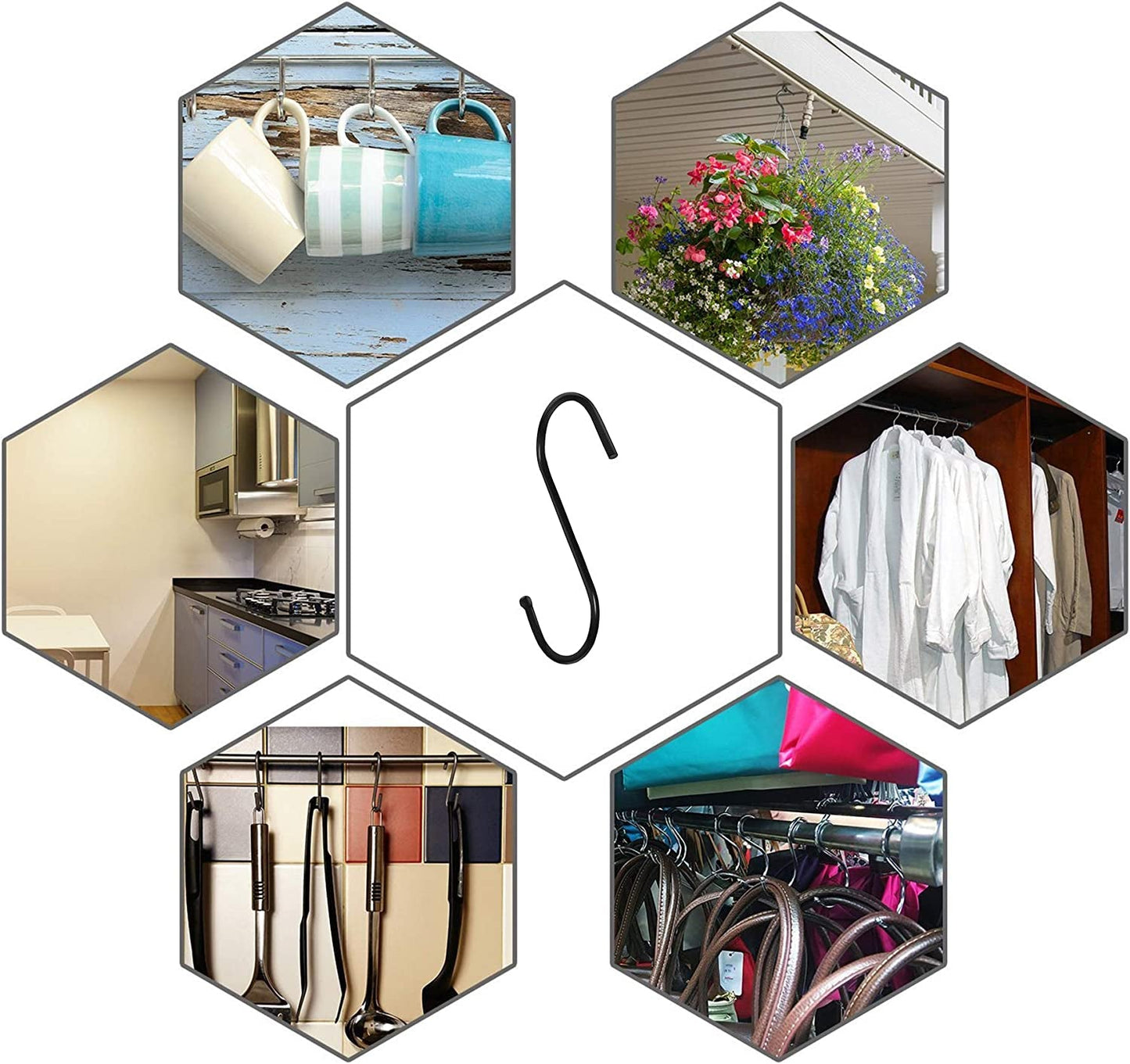 10 Pack 3.5 Inch Heavy Duty S Hooks for Plants, Outdoor, Light, Cup, Large Hangers - Black - Love All Things Home