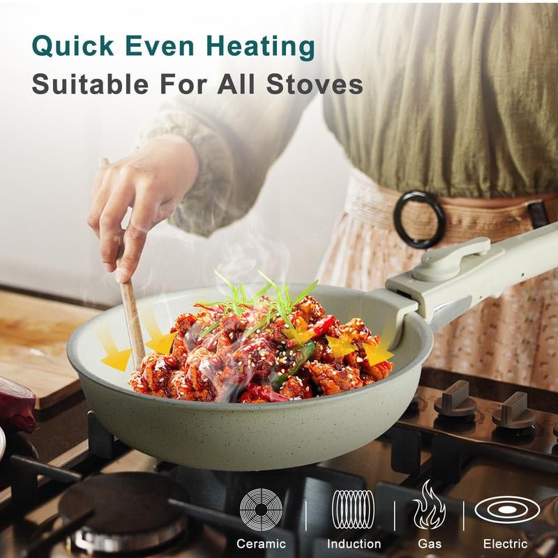 12 Pcs Pots and Pans Set Nonstick - Kitchen Cookware Set with Detachable Handle, Induction Cookware, Dishwasher Oven Safe - Love All Things Home