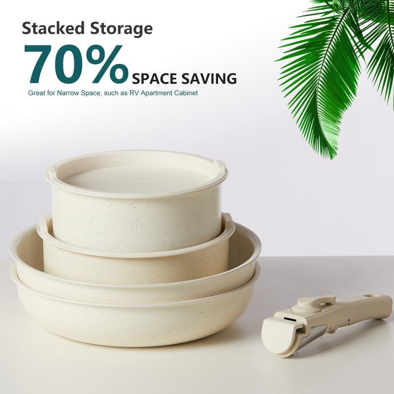 12 Pcs Pots and Pans Set Nonstick - Kitchen Cookware Set with Detachable Handle, Induction Cookware, Dishwasher Oven Safe - Love All Things Home