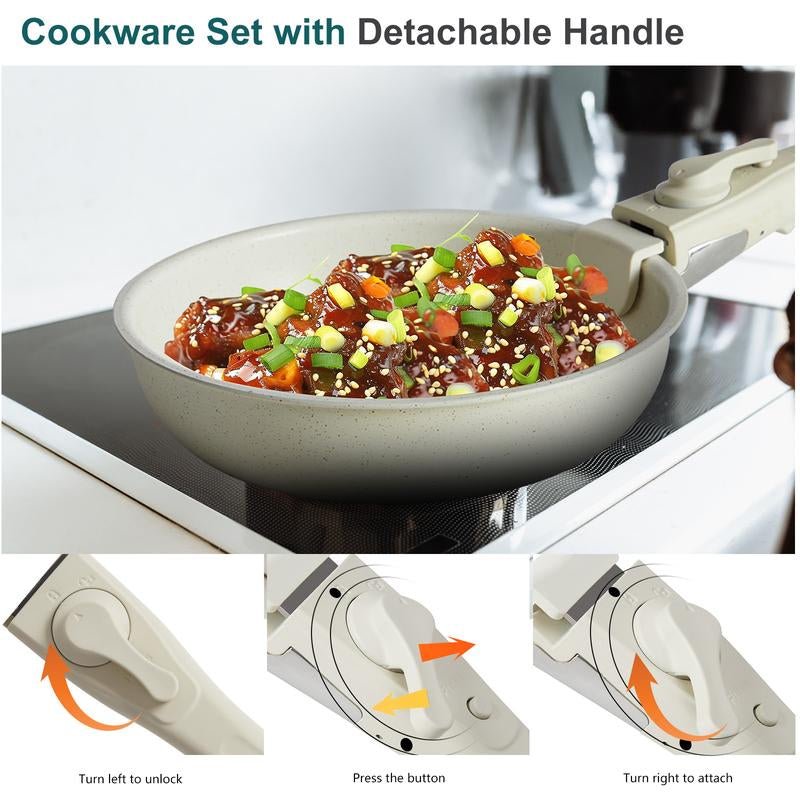 12 Pcs Pots and Pans Set Nonstick - Kitchen Cookware Set with Detachable Handle, Induction Cookware, Dishwasher Oven Safe - Love All Things Home