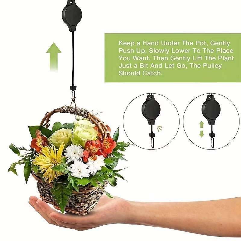 1/2/3/4Pcs Plant Hook Pulley, Retractable Plant Hanger Easy Reach Hanging Flower Basket for Garden Baskets Pots and Birds Feeder - Love All Things Home