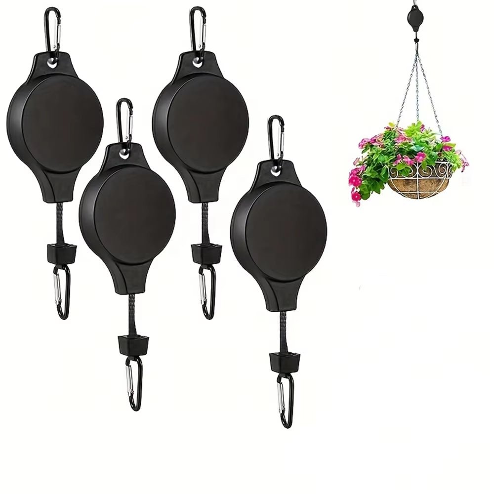 1/2/3/4Pcs Plant Hook Pulley, Retractable Plant Hanger Easy Reach Hanging Flower Basket for Garden Baskets Pots and Birds Feeder - Love All Things Home
