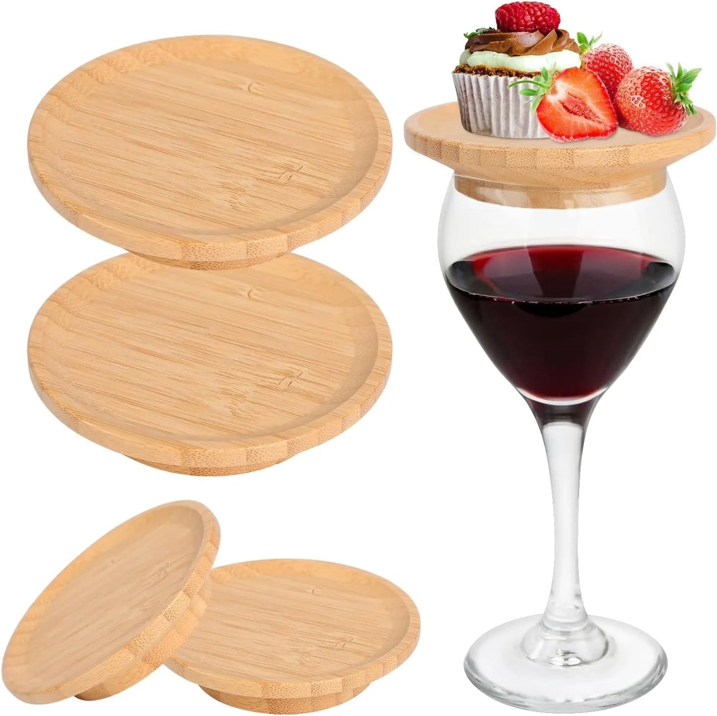 1/2/4 Pcs Bamboo Wine Glass Topper Coasters Plate Charcuterie Board Topper - Love All Things Home