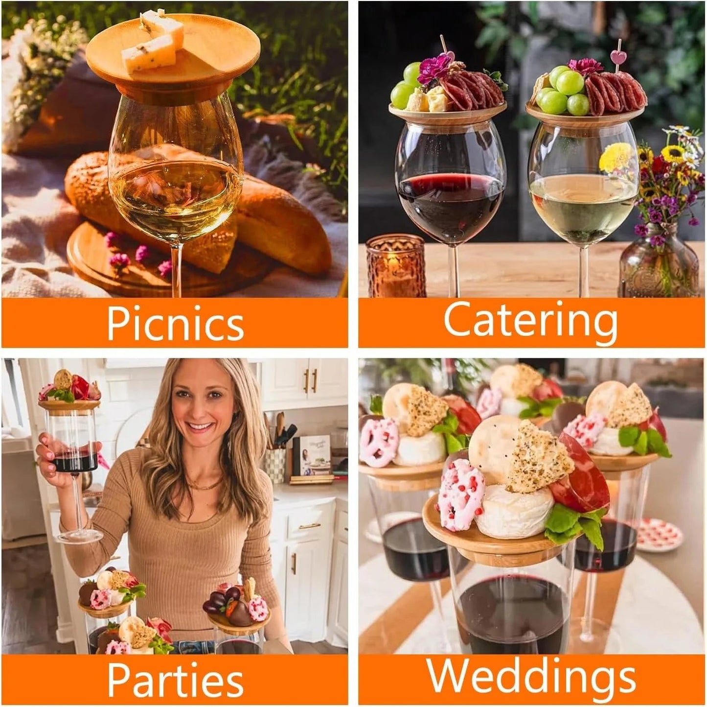 1/2/4 Pcs Bamboo Wine Glass Topper Coasters Plate Charcuterie Board Topper - Love All Things Home