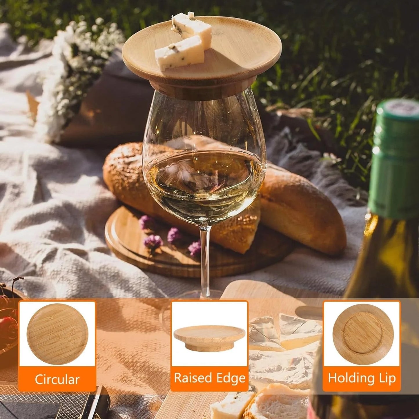 1/2/4 Pcs Bamboo Wine Glass Topper Coasters Plate Charcuterie Board Topper - Love All Things Home