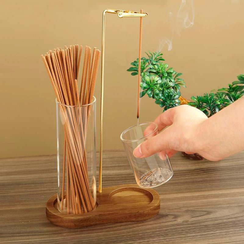 2 in 1 Incense & Candle Holder Natural Wood Base Aromatherapy Diffuser & Removable Glass