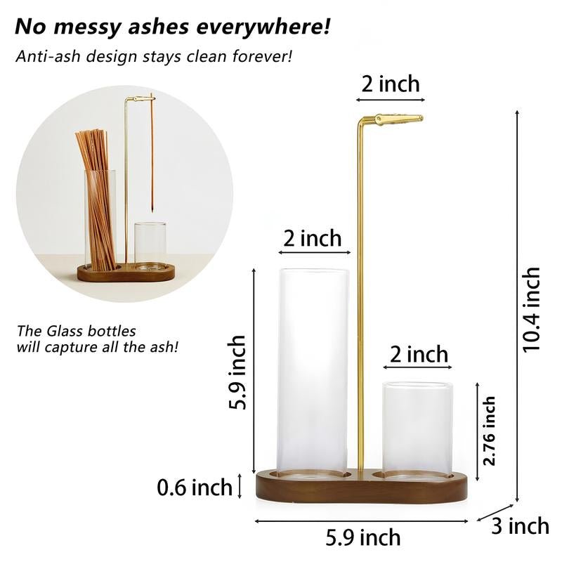 2 in 1 Incense & Candle Holder Natural Wood Base Aromatherapy Diffuser & Removable Glass