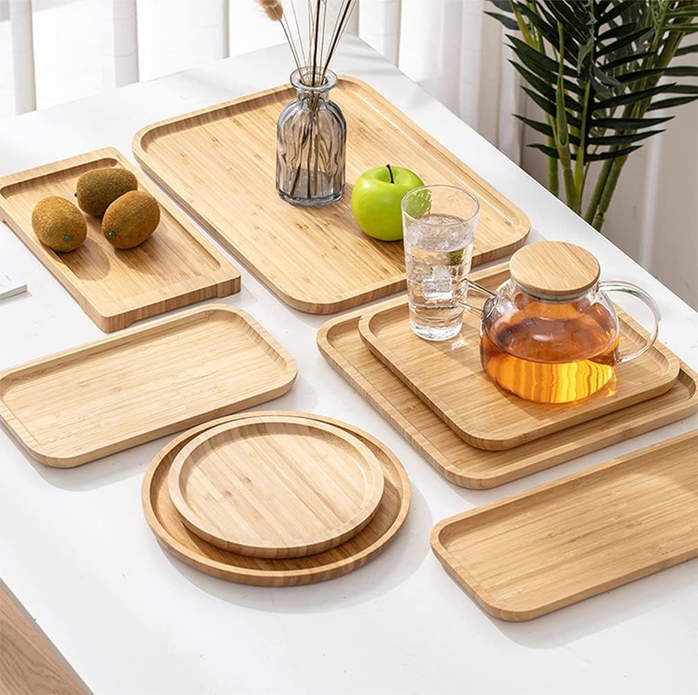 2 Pack Bamboo Tray 16 X 12 X1 Inches Serving Tray Tea Tray Fruit Platters Dinner Plate Sour Candy Tray - Love All Things Home