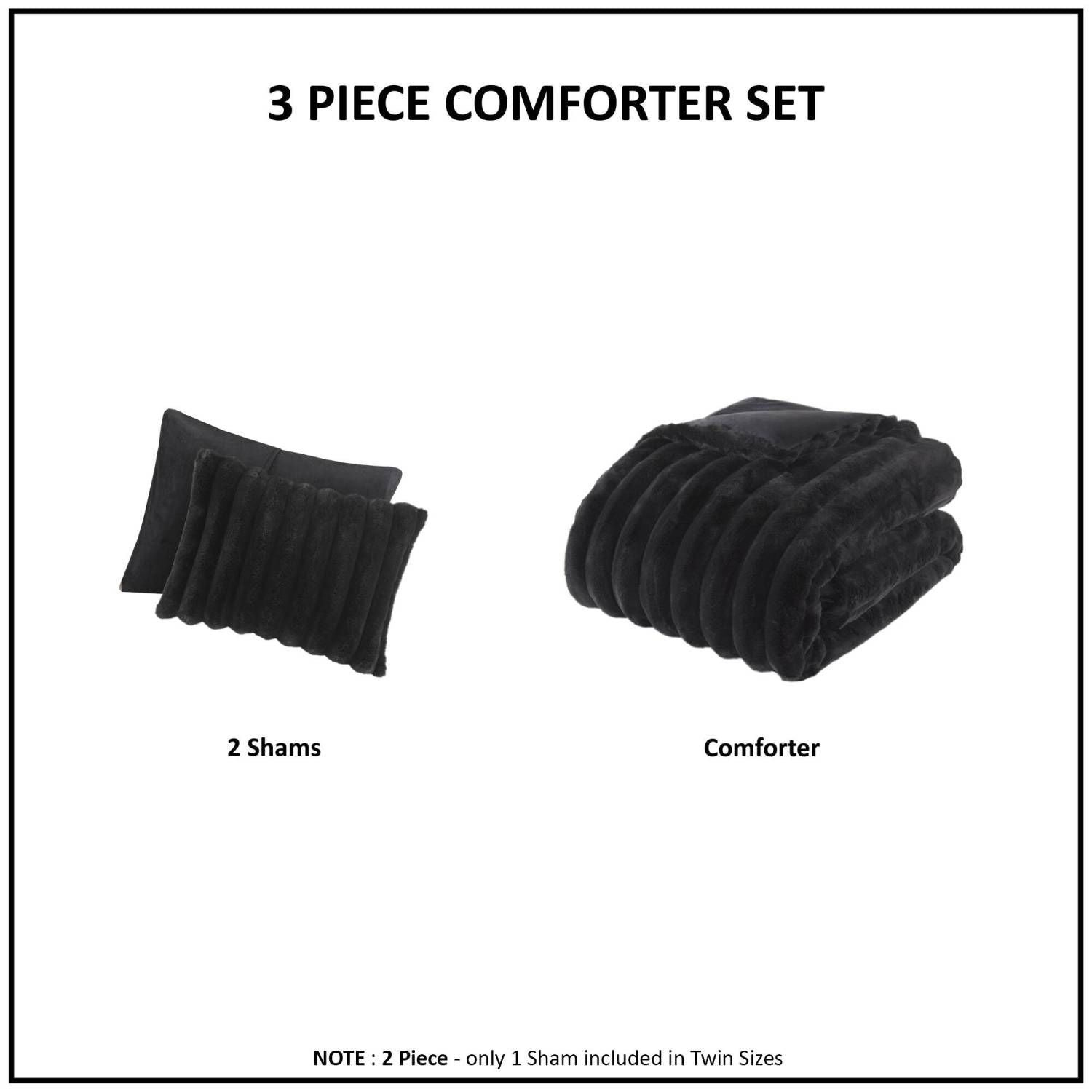 3 PCS King Ultrasoft Faux Fur Ribbed Comforter Set Black - Love All Things Home