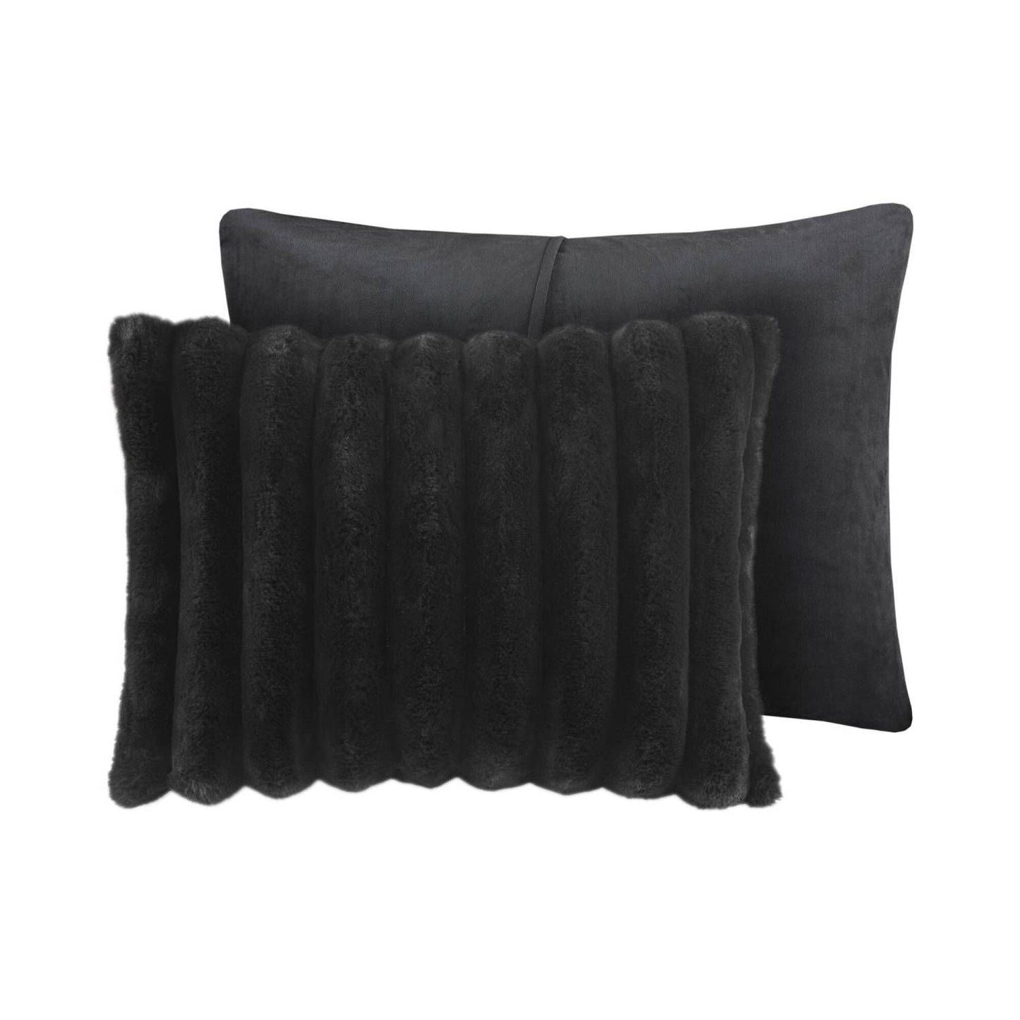3 PCS King Ultrasoft Faux Fur Ribbed Comforter Set Black - Love All Things Home