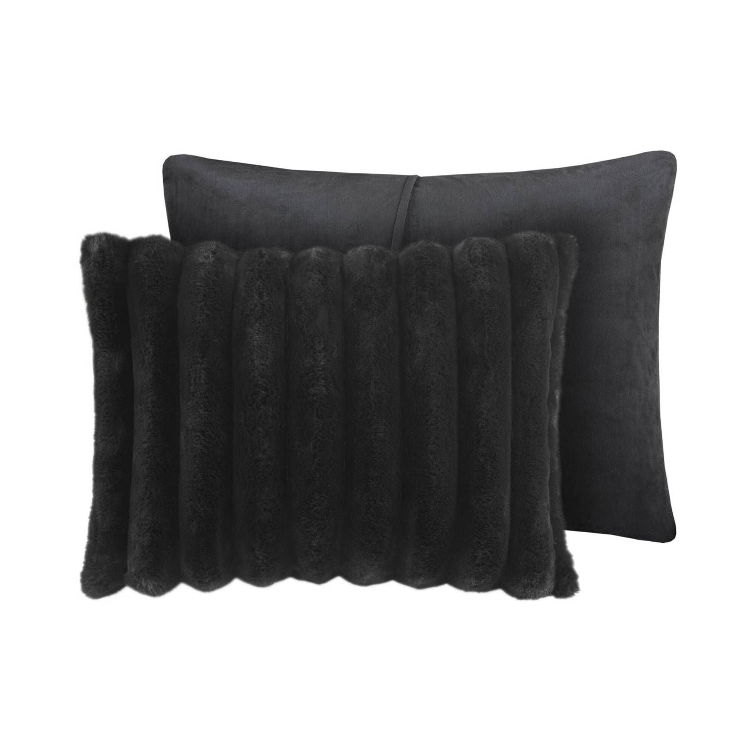 3 PCS King Ultrasoft Faux Fur Ribbed Comforter Set Black - Love All Things Home