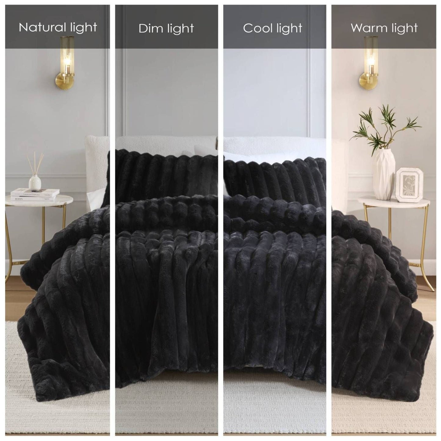 3 PCS King Ultrasoft Faux Fur Ribbed Comforter Set Black - Love All Things Home