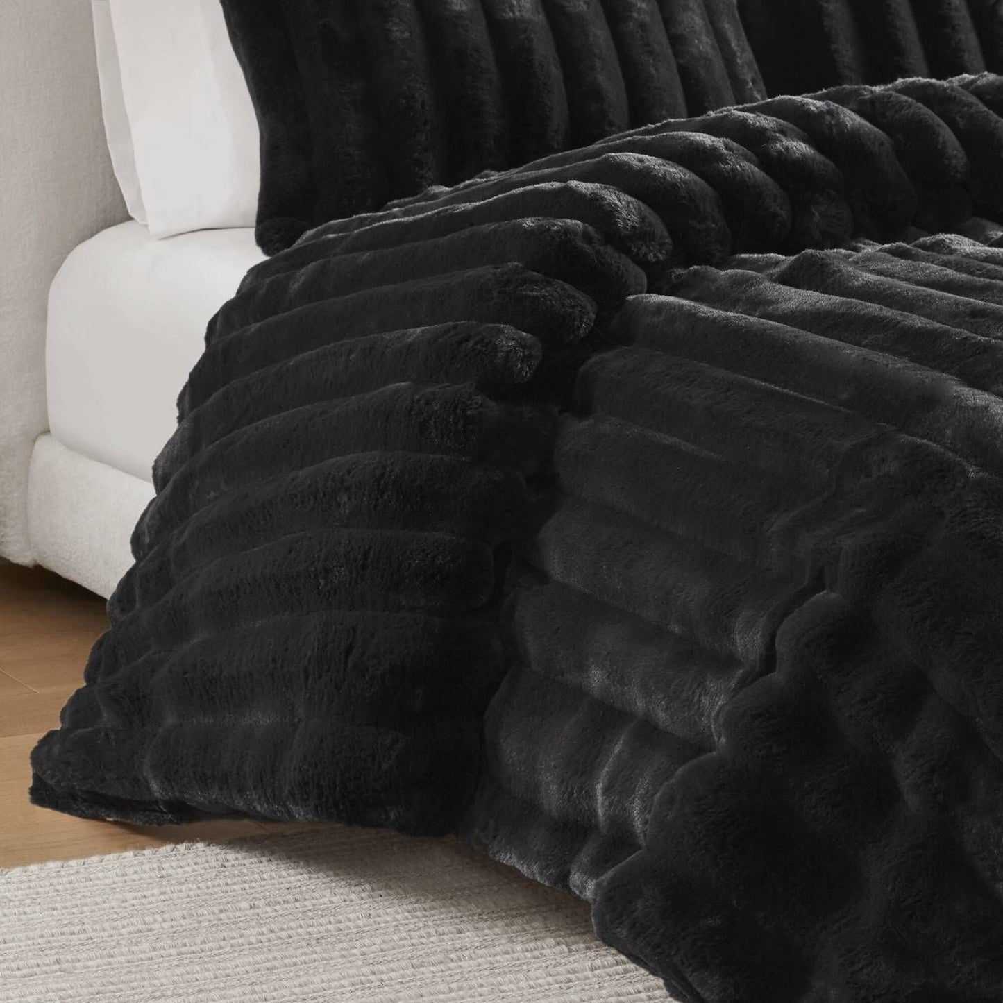3 PCS King Ultrasoft Faux Fur Ribbed Comforter Set Black - Love All Things Home