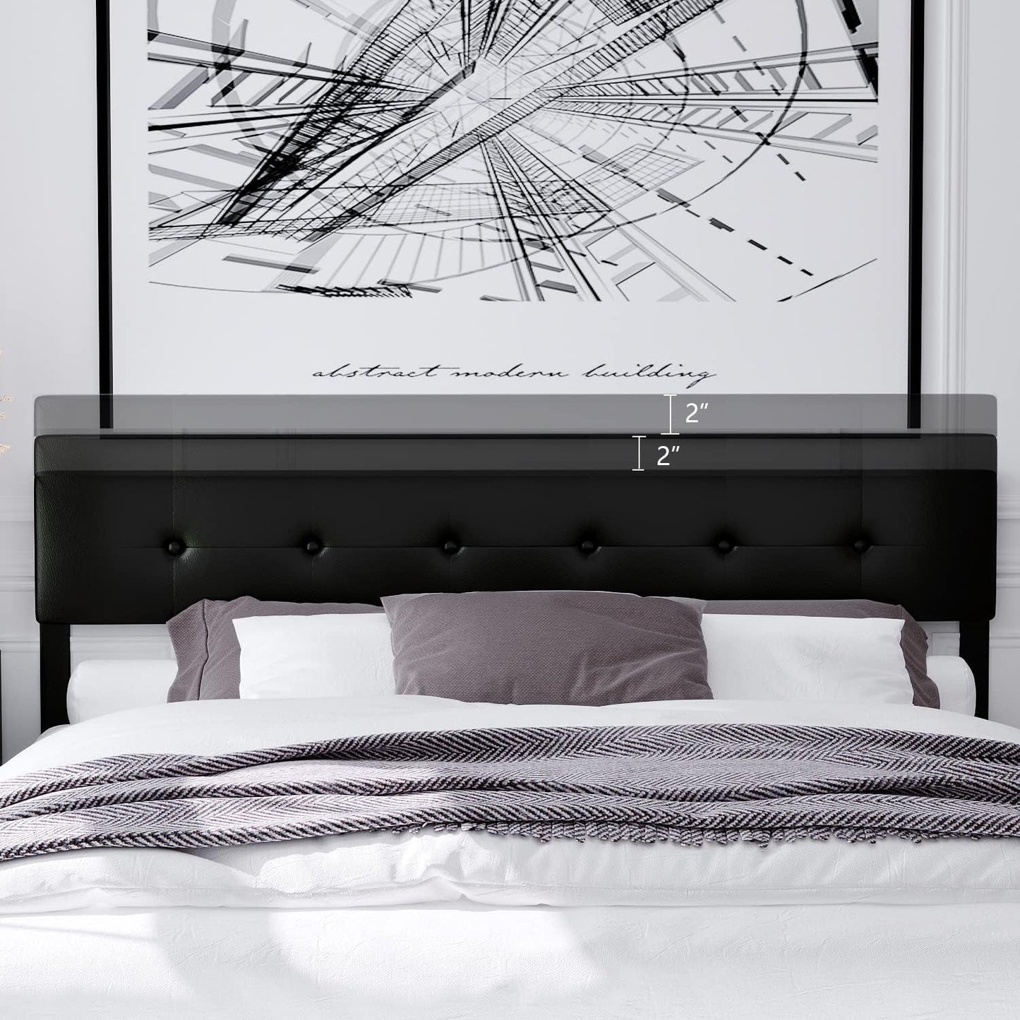 4EVER WINNER King Size Bed Frame with Adjustable Headboard Faux Leather Platform Bed, Black- Love All Things Home