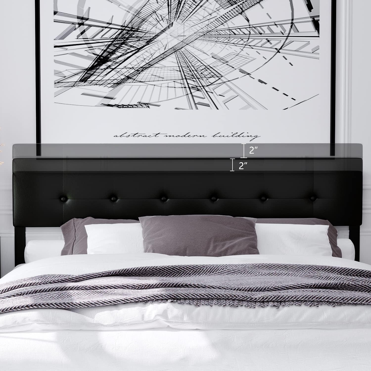 4EVER WINNER King Size Bed Frame with Adjustable Headboard Faux Leather Platform Bed, Black- Love All Things Home