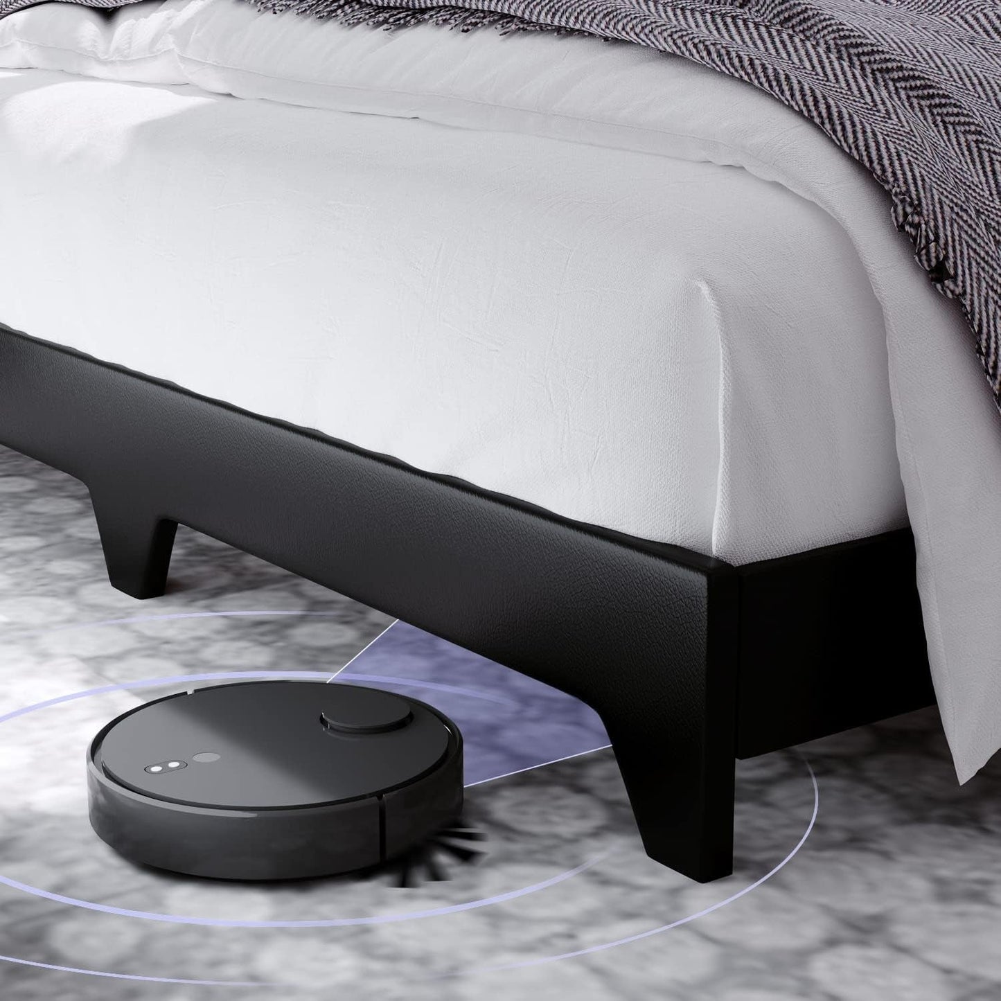 4EVER WINNER King Size Bed Frame with Adjustable Headboard Faux Leather Platform Bed, Black- Love All Things Home