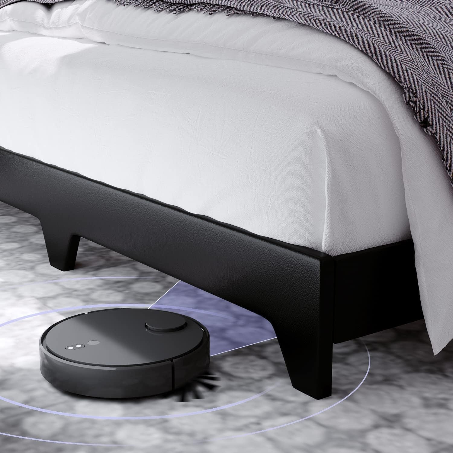 4EVER WINNER King Size Bed Frame with Adjustable Headboard Faux Leather Platform Bed, Black- Love All Things Home