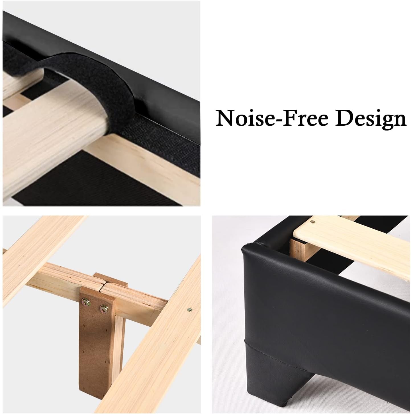 4EVER WINNER King Size Bed Frame with Adjustable Headboard Faux Leather Platform Bed, Black- Love All Things Home