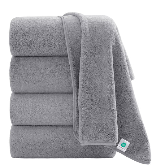 4 Pack Oversized Bath Sheet Towels 700 GSM Ultra Soft Light Gray Bath Towel Set - Love All Things Home