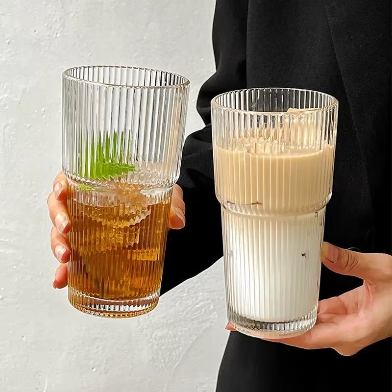 600ML Stripe Glass Coffee Cup with Lid and Straw Transparent Drinking Glasses for Juice Milk Tea Cups Iced Coffee Mugs Drinkware - Love All Things Home