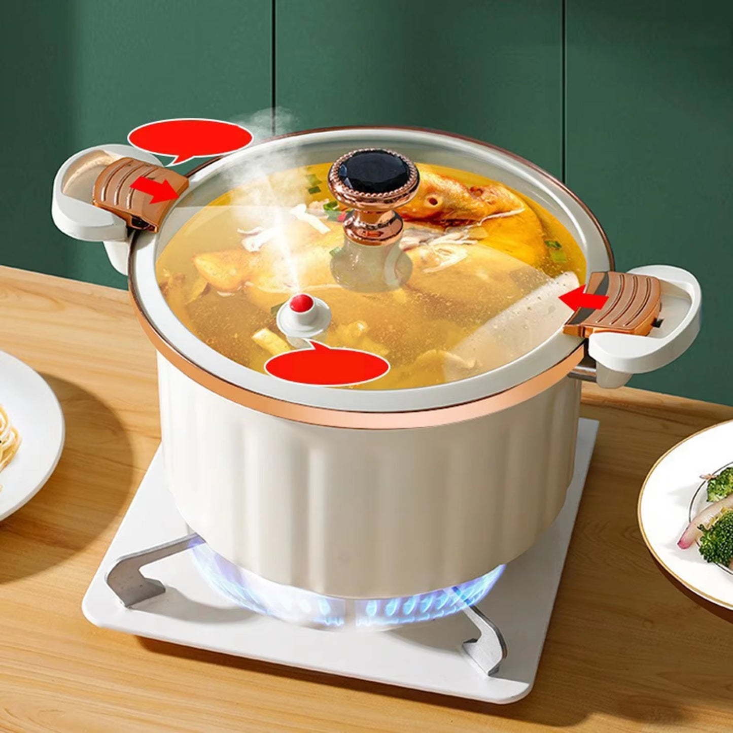 8L Enamel Micro Pressure Pot Korean Vacuum Non Stick Soup Pot Non Stick Soup Pot Multifunctional Double Ear Stewing Boiling Pot - Love All Things Home