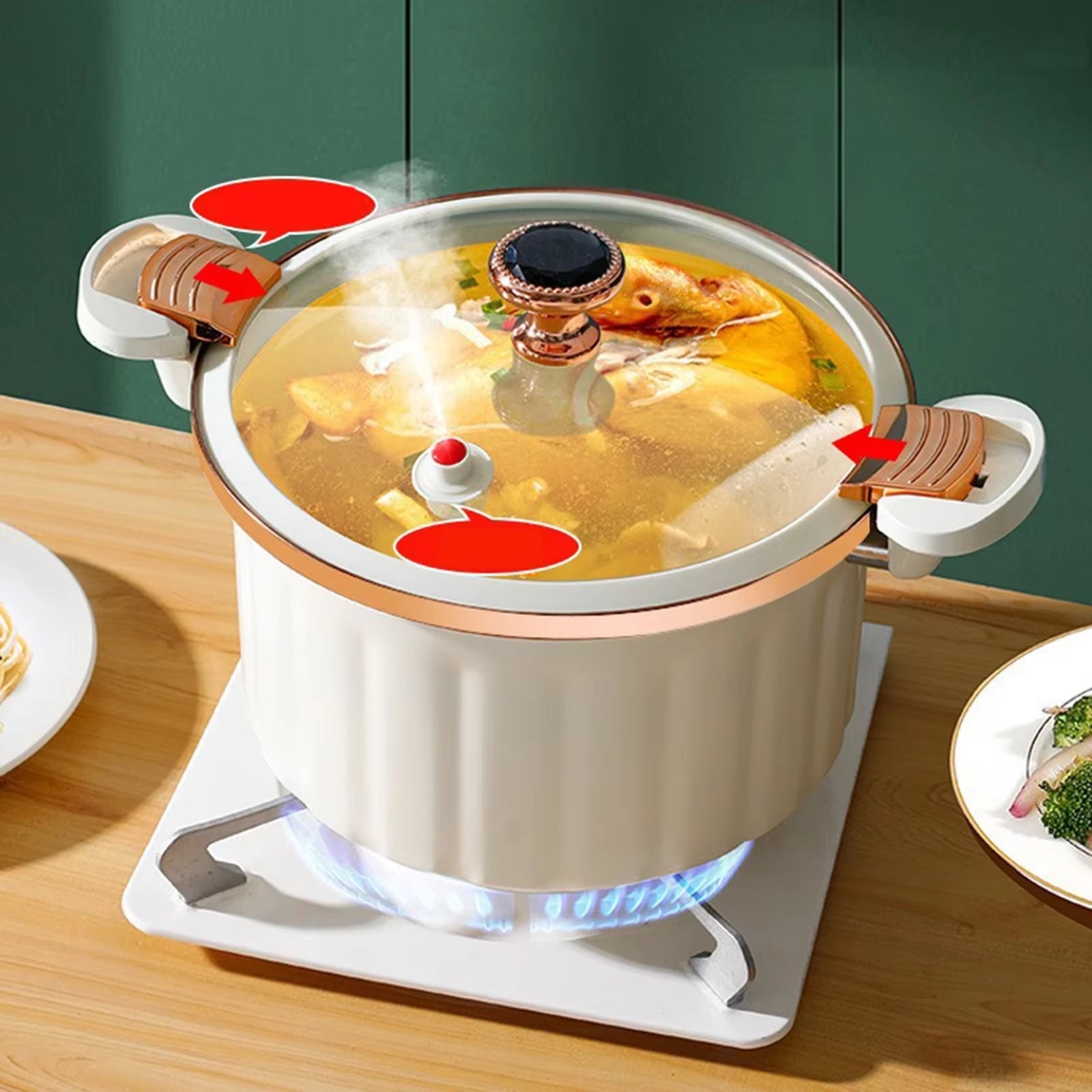 8L Enamel Micro Pressure Pot Korean Vacuum Non Stick Soup Pot Non Stick Soup Pot Multifunctional Double Ear Stewing Boiling Pot - Love All Things Home
