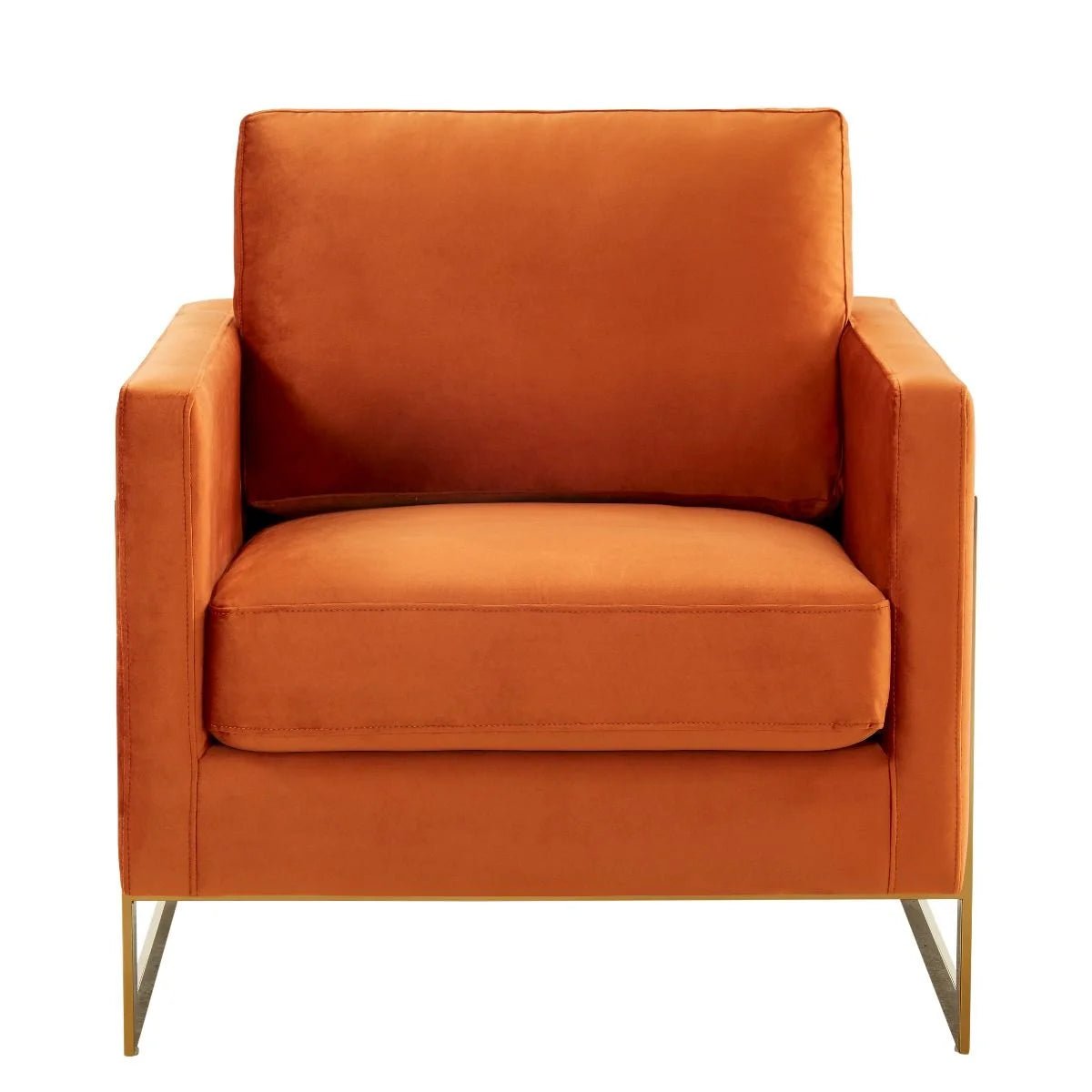 Accent Armchair Upholstered in Velvet with Gold Stainless Steel in Orange Marmalade
