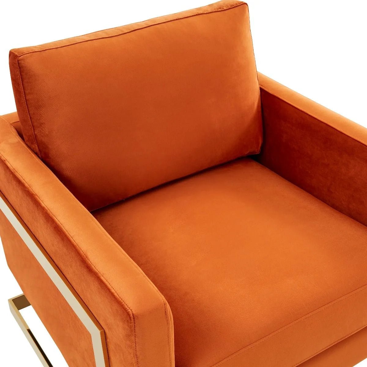 Accent Armchair Upholstered in Velvet with Gold Stainless Steel in Orange Marmalade