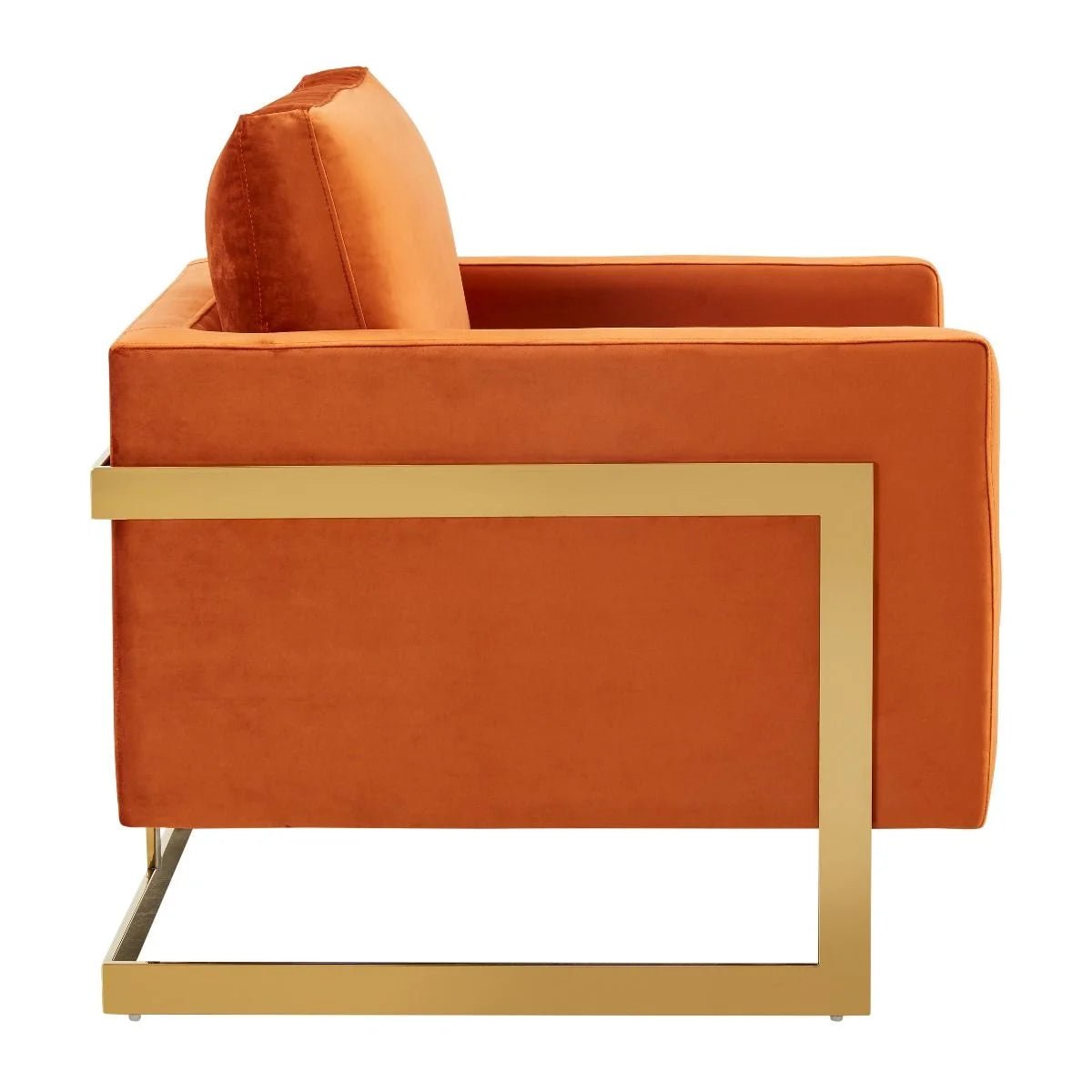 Accent Armchair Upholstered in Velvet with Gold Stainless Steel in Orange Marmalade