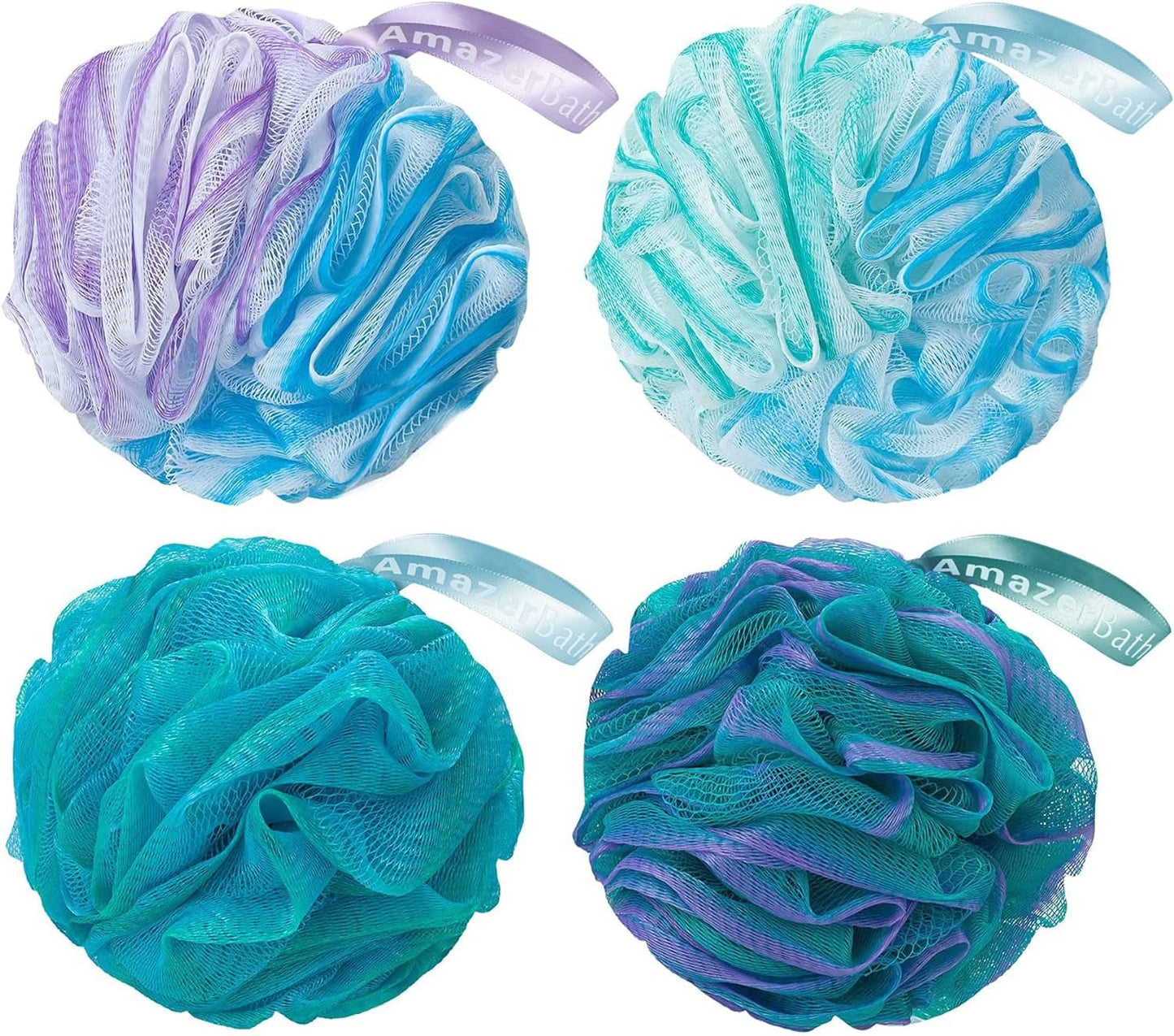 Amazerbath Loofah Sponge 60G/Piece, Exfoliating Bath Sponge Body Scrubber - Loofa Set of 4 Flower Color (Green - Purple) - Love All Things Home