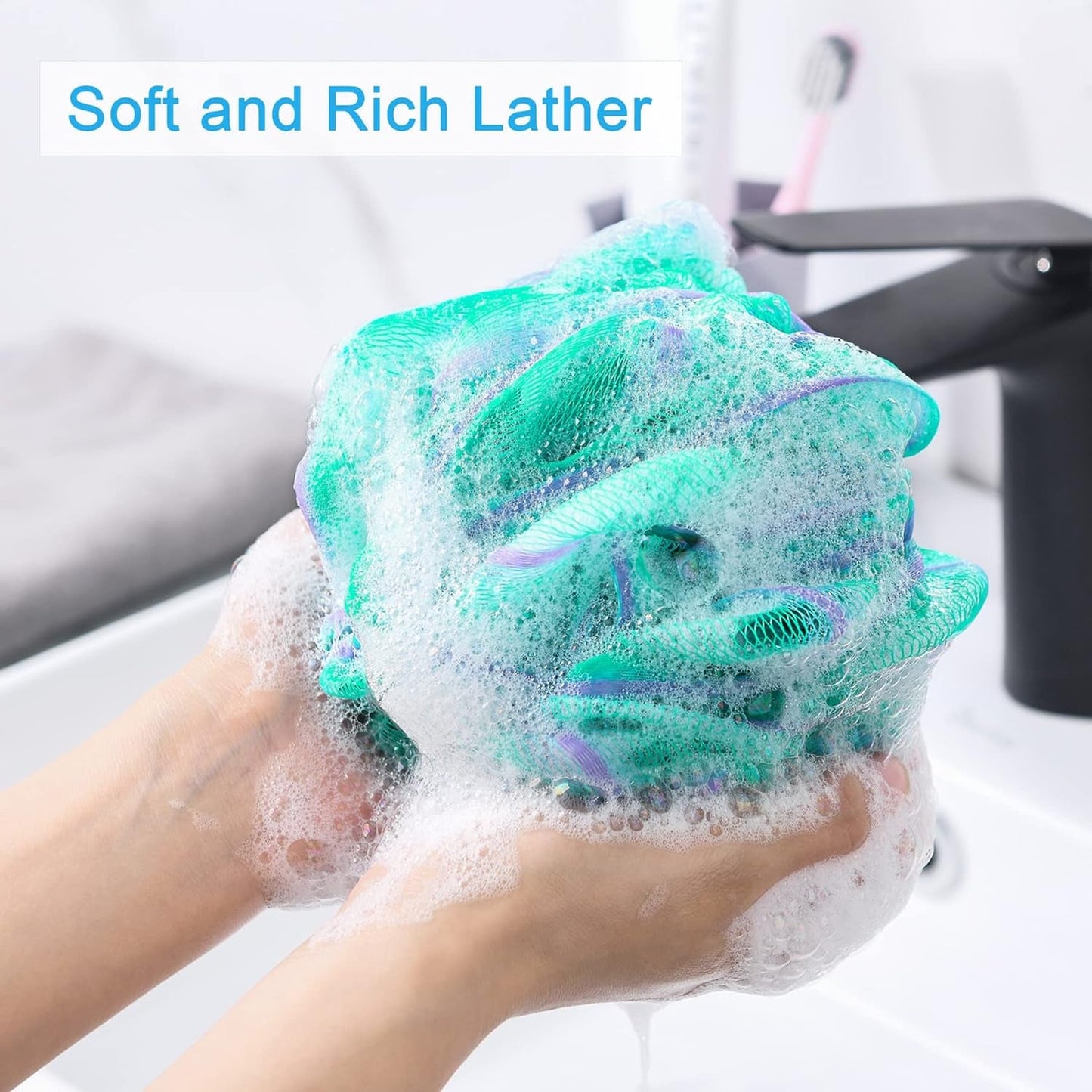 Amazerbath Loofah Sponge 60G/Piece, Exfoliating Bath Sponge Body Scrubber - Loofa Set of 4 Flower Color (Green - Purple) - Love All Things Home