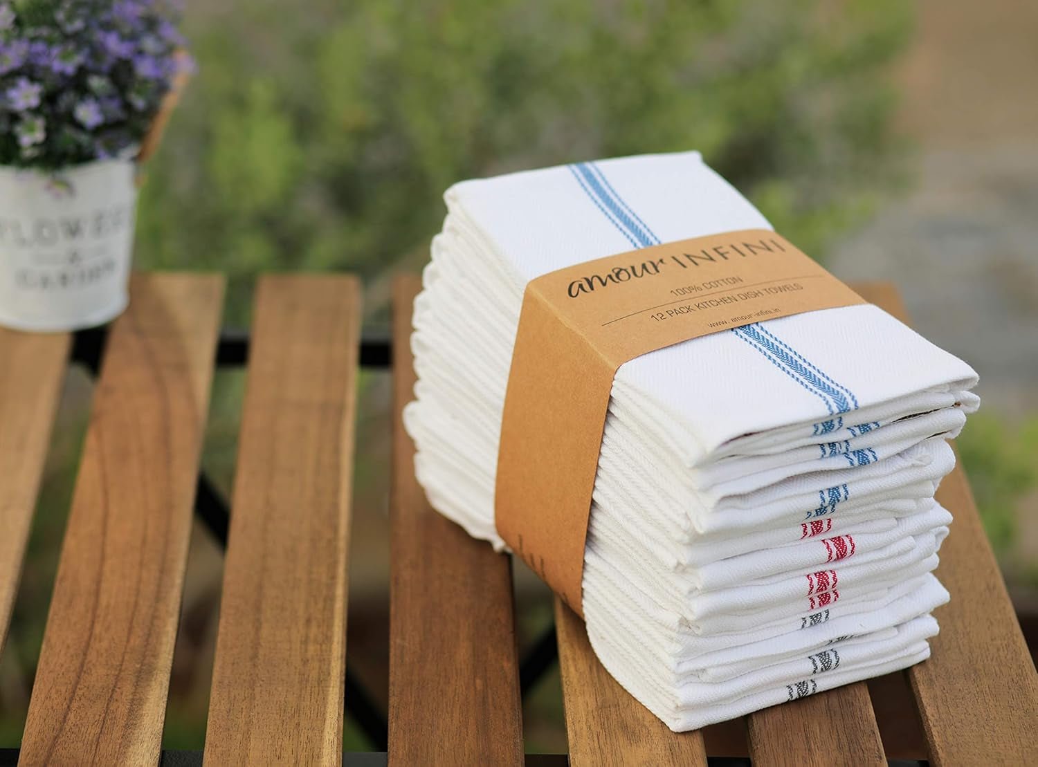 AMOUR INFINI Cotton Kitchen Towels Set of 12 - Highly Absorbent, Super Soft Tea Towel with Hanging Loops - Extra Large Quick Dry Commercial Restaurant Towel (16X28 Inch - Multicolor) - Love All Things Home