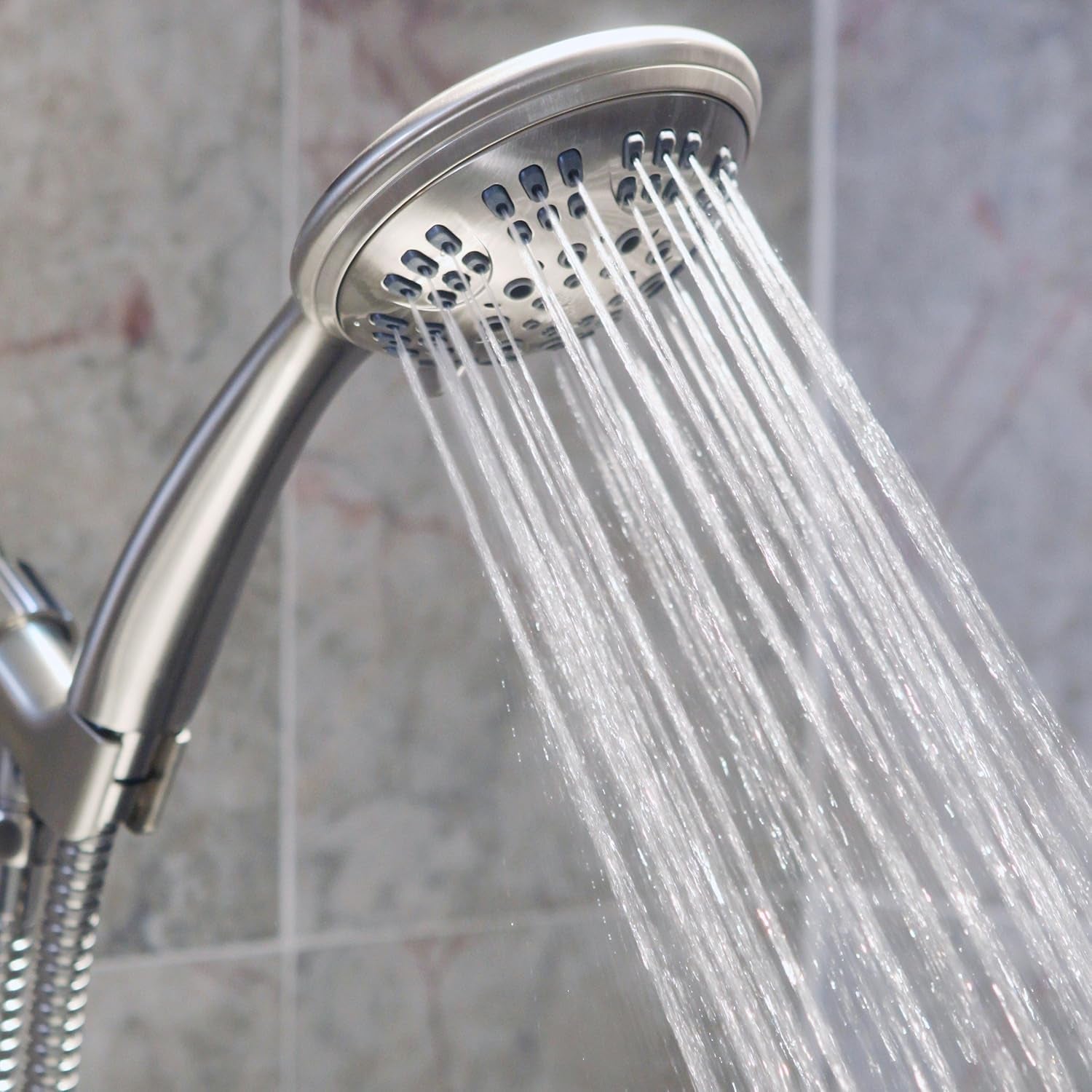 Aqua Elegante 6 Function Luxury Handheld Shower Head - Adjustable Pressure Rainfall Spray with Removable Nozzle, Brushed Nickel - Love All Things Home