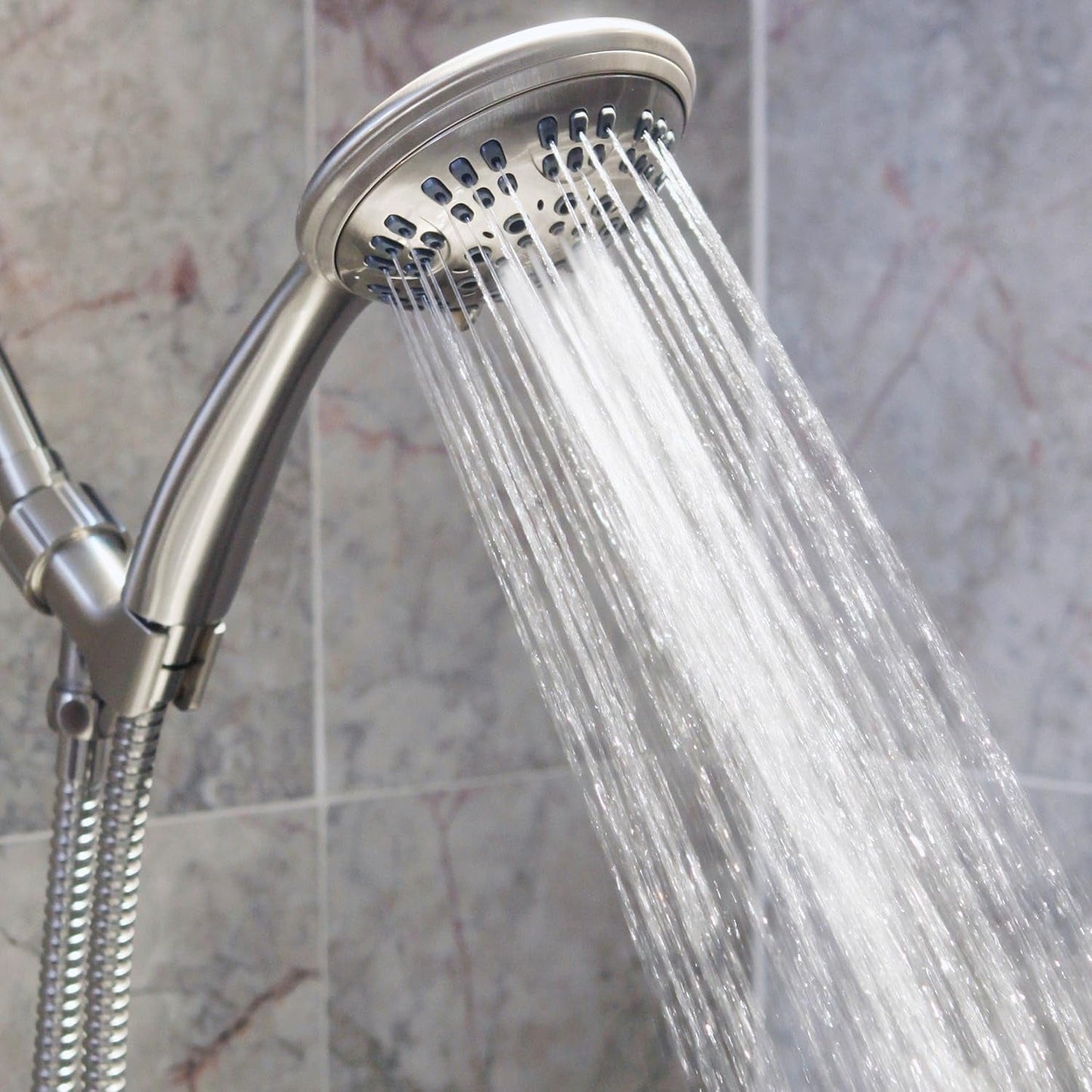 Aqua Elegante 6 Function Luxury Handheld Shower Head - Adjustable Pressure Rainfall Spray with Removable Nozzle, Brushed Nickel - Love All Things Home