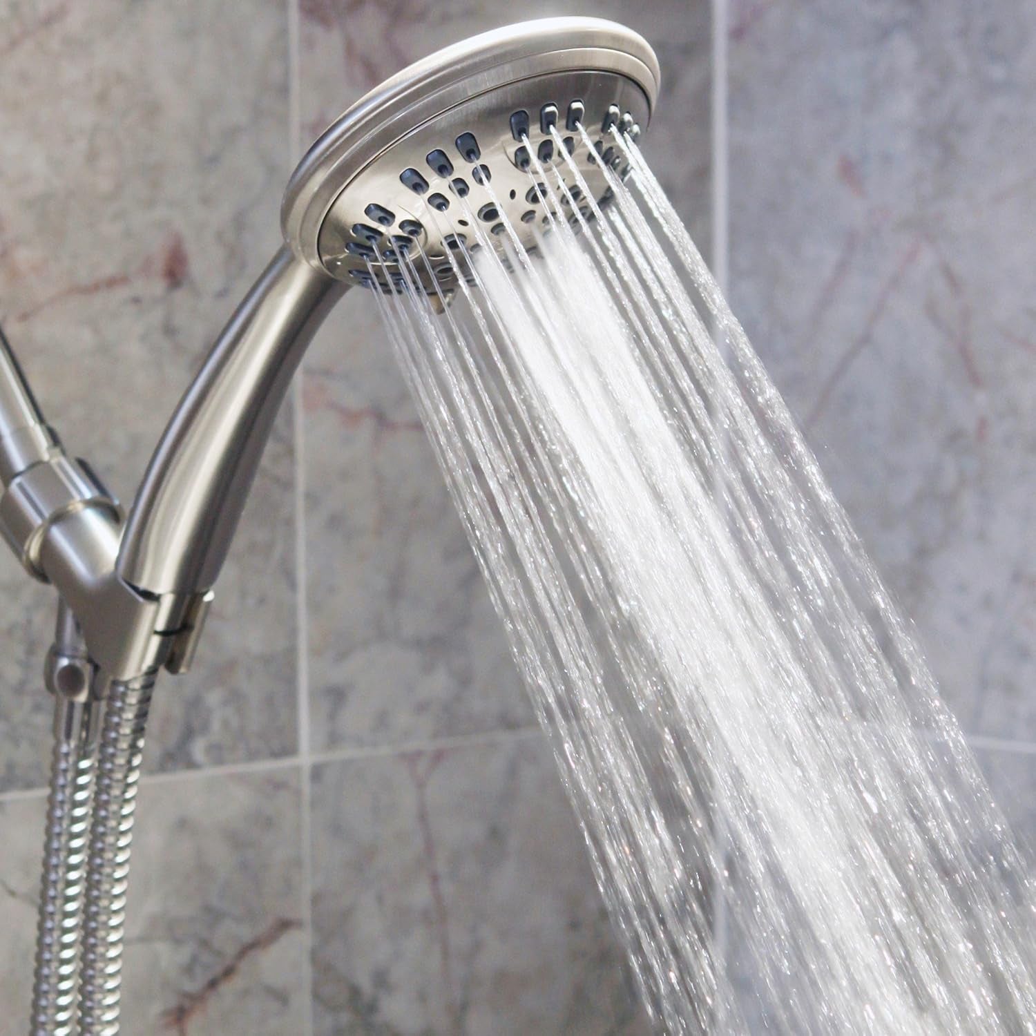 Aqua Elegante 6 Function Luxury Handheld Shower Head - Adjustable Pressure Rainfall Spray with Removable Nozzle, Brushed Nickel - Love All Things Home