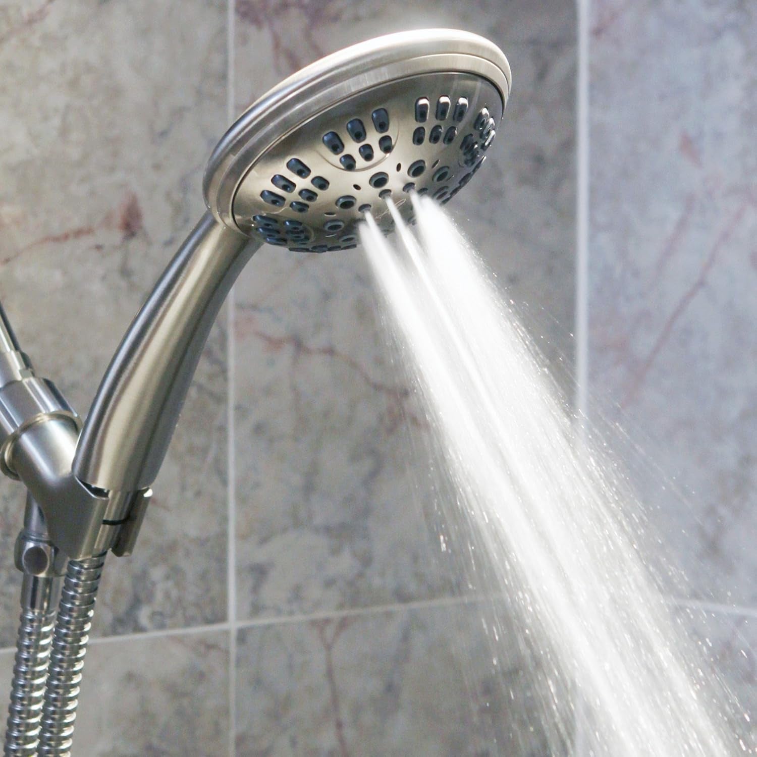 Aqua Elegante 6 Function Luxury Handheld Shower Head - Adjustable Pressure Rainfall Spray with Removable Nozzle, Brushed Nickel - Love All Things Home