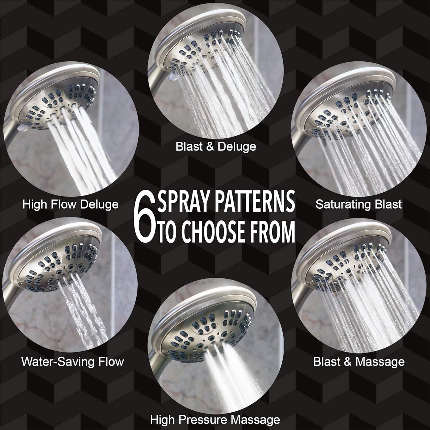 Aqua Elegante 6 Function Luxury Handheld Shower Head - Adjustable Pressure Rainfall Spray with Removable Nozzle, Brushed Nickel - Love All Things Home