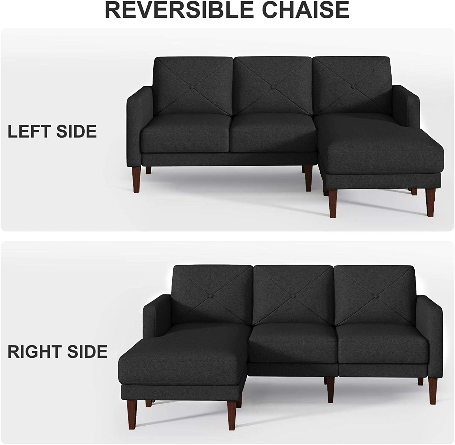 Belffin Convertible Sectional L Shaped Sofa with Chaise - Dark Grey - Love All Things Home