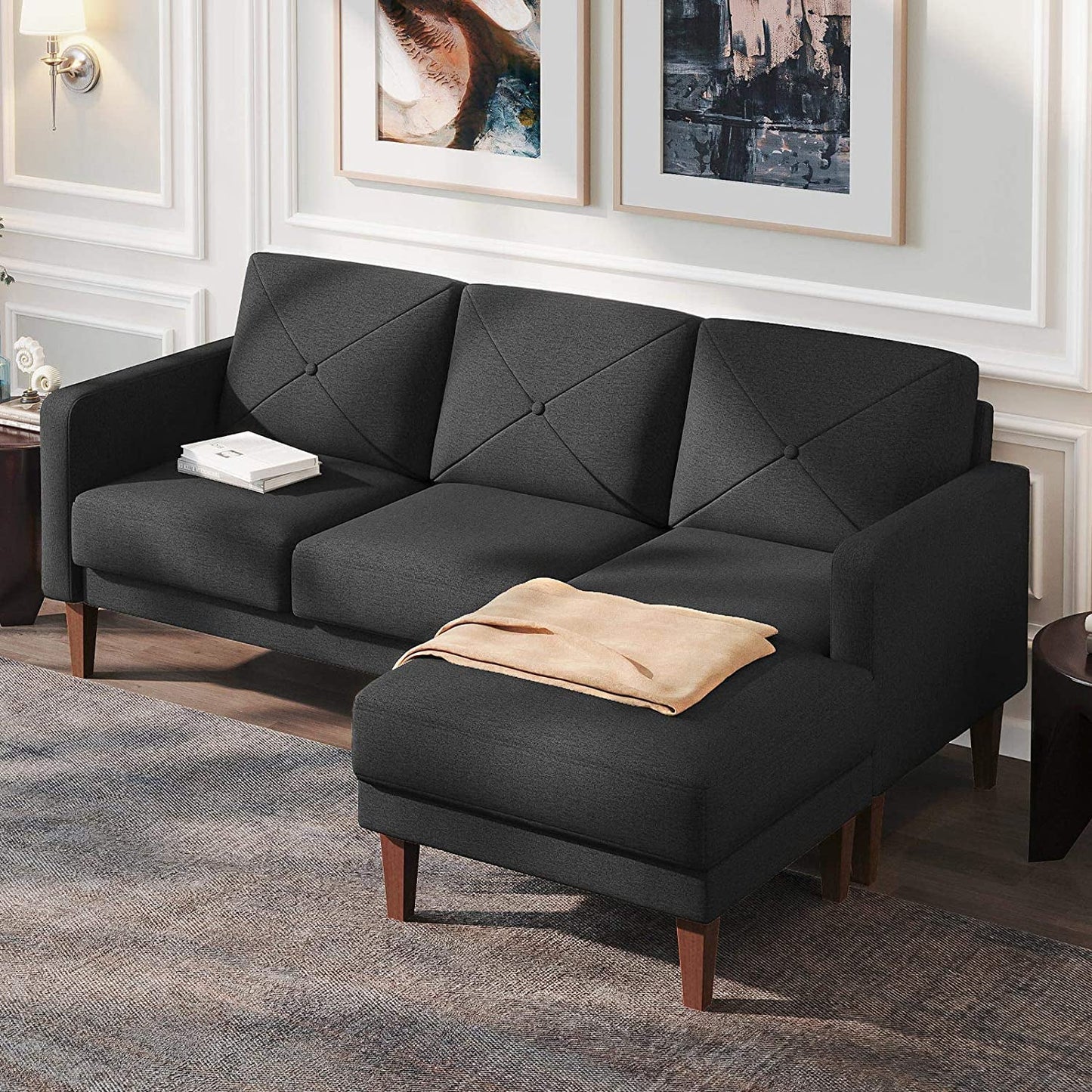 Belffin Convertible Sectional L Shaped Sofa with Chaise - Dark Grey - Love All Things Home