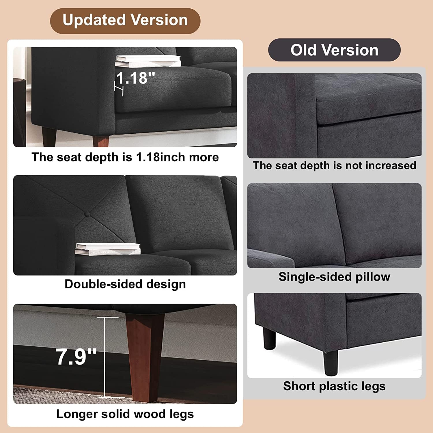 Belffin Convertible Sectional L Shaped Sofa with Chaise - Dark Grey - Love All Things Home