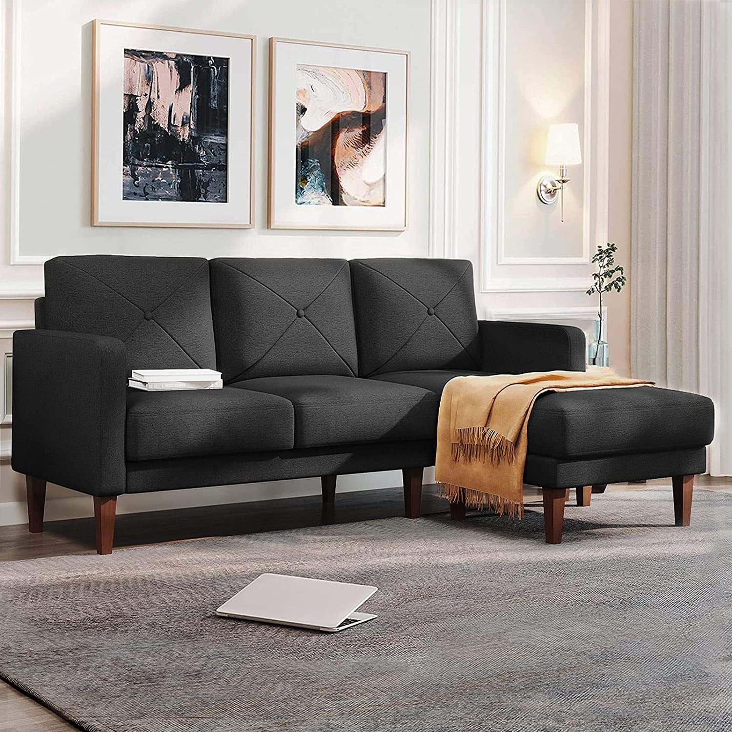 Belffin Convertible Sectional L Shaped Sofa with Chaise - Dark Grey - Love All Things Home